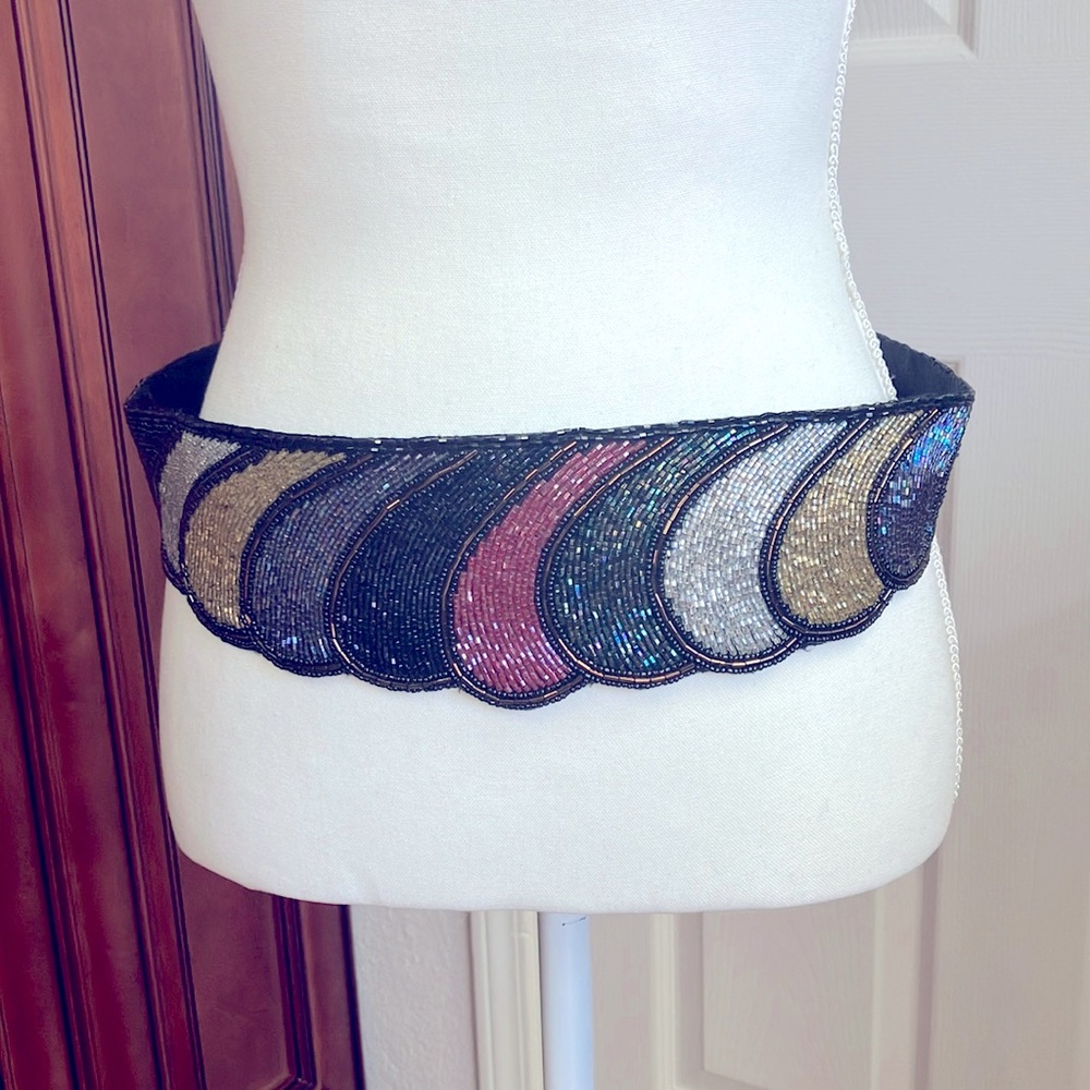 Vintage Delill Multicolor Beaded handmade Women's Headband belt